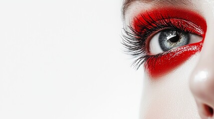 Fototapeta premium This is a stunning and glamorous Red Eye Makeup look featuring Bold Lashes that catch attention