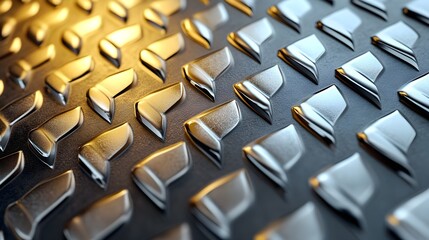 Fototapeta premium Silver and gold metallic background with 3D chrome vector design, diamond plate texture, raised diamond shapes with sharp reflections, luxurious aesthetic