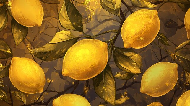 A repeating pattern of lemon wedges and bright yellow citrus zest, creating an eye-catching texture for product branding and social media graphics