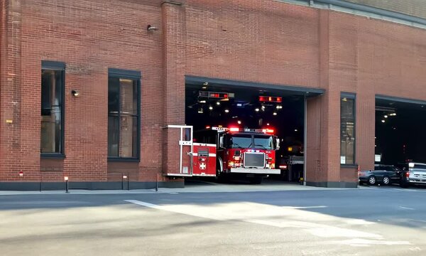 fire truck in front of a building