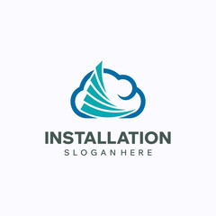 Installation logo design template. Cloud software access concept. Creative vector symbol.