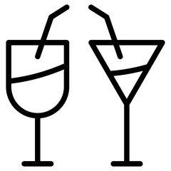 Minimalist Line Art Wine Glass and Martini Glass Icon