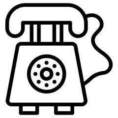 Minimalist Line Art Vintage Rotary Telephone with Curly Cord Icon