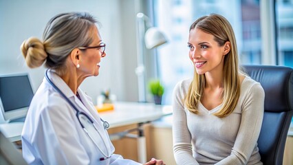 Obraz premium A female doctor consulting with a young woman in a clinical setting representing healthcare communication and trust