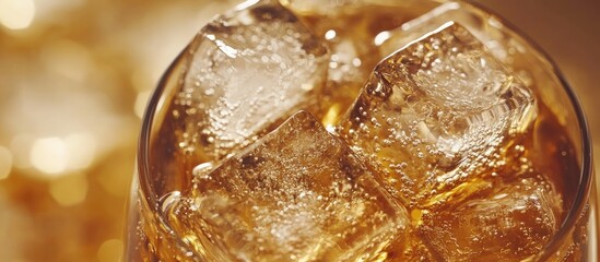 Refreshing glass of cold barley tea infused with ice cubes ideal for summer hydration