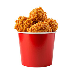 Variety of Isolated Red Buckets Filled with Fried Chicken Pieces