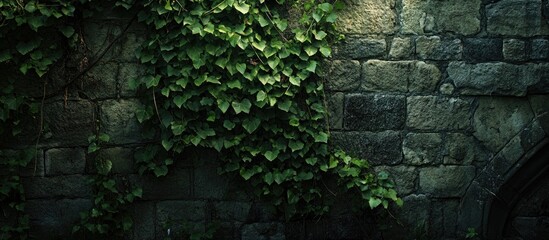 Old stone wall covered in lush green ivy creating a natural backdrop for photography or artistic projects