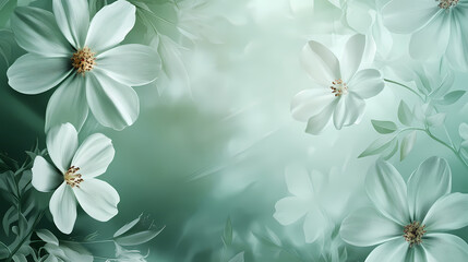 Obraz premium Celadon and green floral background with flowers, presentation wallpaper with copy space. Celadon. Illustration