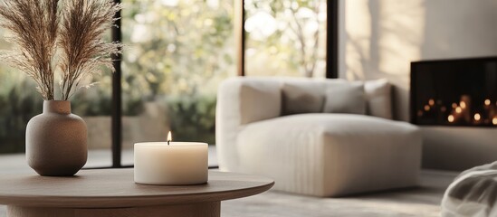 Natural organic soy wax candle elegantly placed in a modern interior setting creating a warm and inviting atmosphere