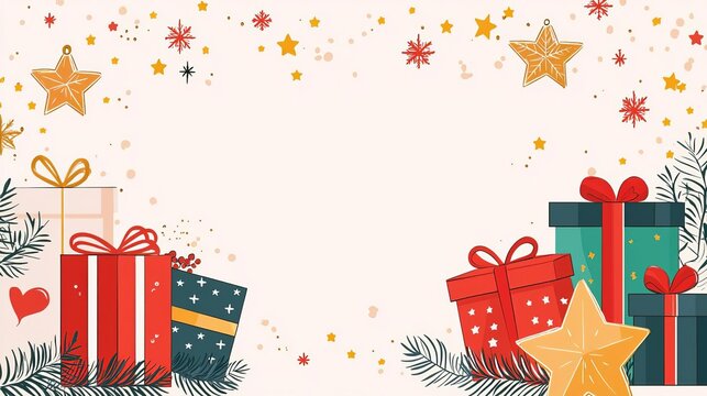 Christmas Sale Gift ideas  Sale banner with holiday-themed gifts and stars, no face, no body, flat design illustration