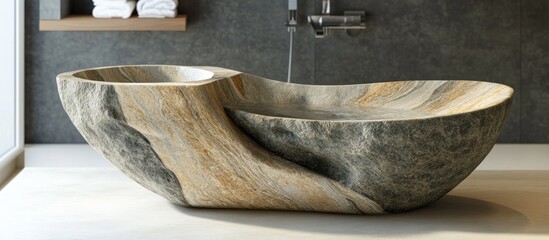 Refreshing stone washbasin with sleek design in modern bathroom interior elegant decor