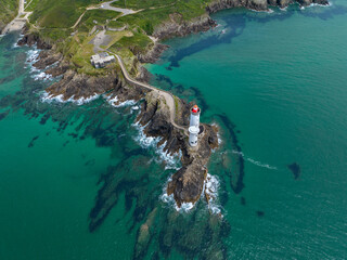 Aerial view of the Petit Minou Lighthouse is a lighthouse in the roadstead of Brest, standing in...