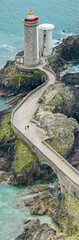 Aerial view of the Petit Minou Lighthouse is a lighthouse in the roadstead of Brest, standing in front of the Fort du Petit Minou, in the commune of Plouzané. Coastline. France