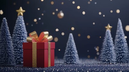 Obraz premium A red gift box adorned with a shimmering gold bow, perfect for festive celebrations and special occasions.