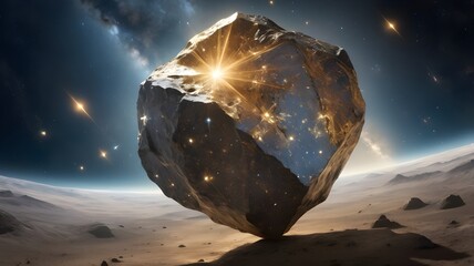 Obraz premium dazzling golden meteor sailing through the cosmos, reflecting distant star light