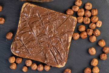 hazelnuts and bread with nut paste with chocolate