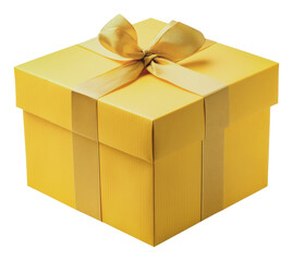 PNG Bright yellow gift box with satin ribbon on top