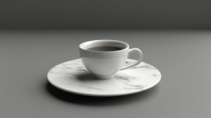 Single Cup of Coffee on a Marble Saucer, Minimalist Still Life, coffee, minimal photography