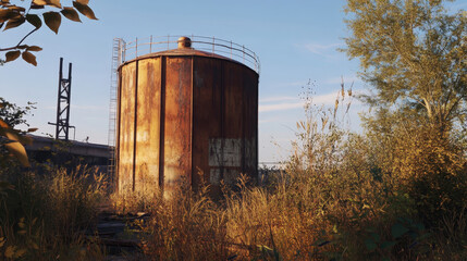 Rusted Storage Tank in Overgrown Forest, Symbolizing Decay and Nature&rsquo;s Reclamation