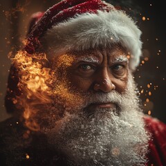 Fiery magic Santa in a snowy scene