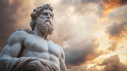 Fototapeta premium Stoic Ancient Greek Statue Against Dramatic Sunset Sky