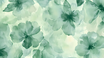Seamless floral pattern with abstract leaves and flowers. allover watercolor background. Celadon. Illustration