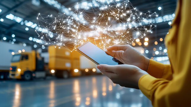 Female Hand Using Smartphone for Global Supply Chain Updates