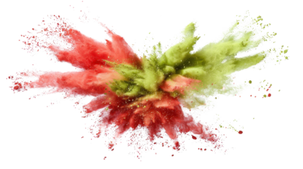 bright red green holi paint color powder festival explosion on white transparent background
