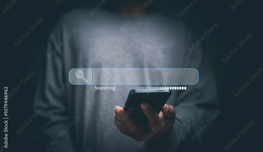 Fototapete Search Engine Optimization concept, Businessman using a smartphone to be searching for online information, Smart data search technology, Using Search Console for ​your website, SEO.