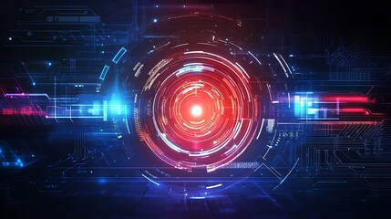 Obraz premium A futuristic digital design featuring circular patterns and vibrant lights, symbolizing technology and innovation.