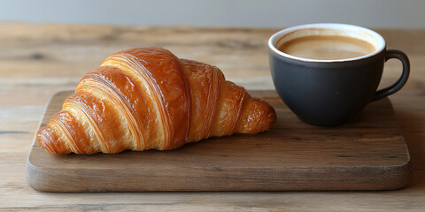 croissant with promotional coffee on a table in a coffee shop