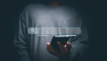 Search Engine Optimization concept, Businessman using a smartphone to be searching for online information, Smart data search technology, Using Search Console for ​your website, SEO.