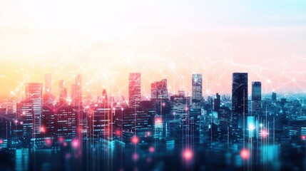 Fototapeta premium Cityscape with Digital Network