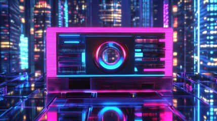 Futuristic Cityscape with Retro-Tech Device