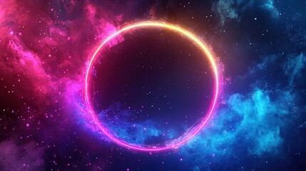 Fototapeta premium Cosmic Glow: A Neon Ring in the Nebula