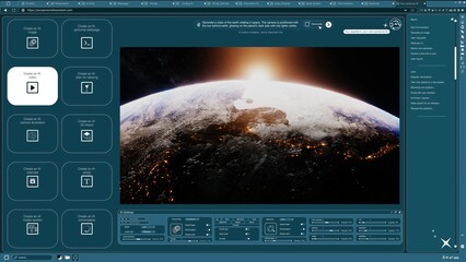 AI software turning text prompt into video of Earth rotating in space. Text to video artificial...