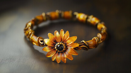 yellow sunflower bracelet isolated on grey background
