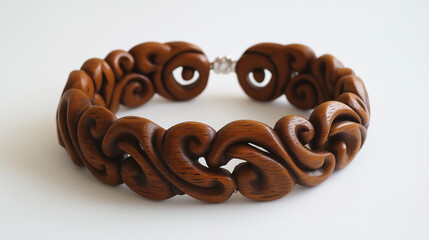 brown wooden bracelet isolated on white background