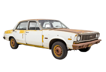 Vintage Rusty Sedan Car on Transparent Background