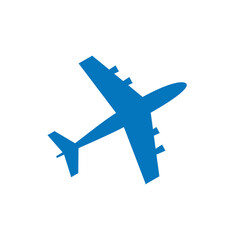 Obraz premium The airplane icon is blue on a transparent background