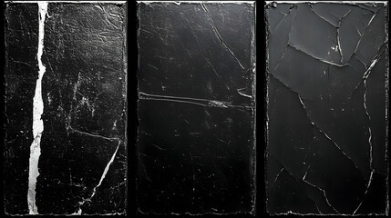 Naklejka premium Trilogy of Cracked Black Textures: Abstract Background with Distressed, Damaged, and Weathered Surfaces, Ideal for Grunge Designs.