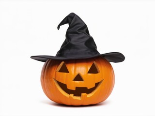 Spooky Season Jack-o'-lantern: A grinning jack-o'-lantern playfully dons a witch's hat, ready to greet Halloween's spooky celebrations.  Perfect for autumnal decorations, greeting cards.