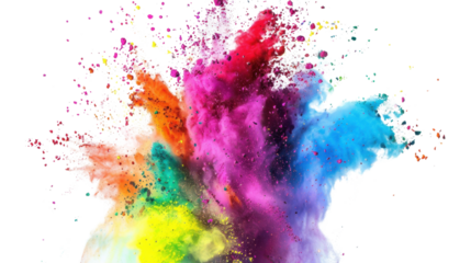 Bright black holi paint color powder festival explosion on white transparent background

