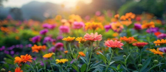 Obraz premium Blooming Flower Field in Sunlight