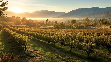 Fototapeta premium Sunrise Over a Vineyard