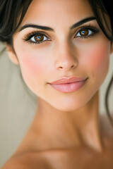 Fototapeta premium Young Woman Showcasing Smooth, Healthy Skin with Minimalist Makeup for Fresh, Radiant Skincare and Natural Beauty Promotion
