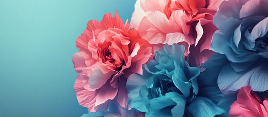 Abstract surreal floral composition featuring aqua sea blue and pink hues