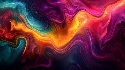 Fototapeta premium Abstract Swirling Liquid Digital Painting, Vibrant Hues Blend Seamlessly, Creating a Dynamic and Evocative Artwork
