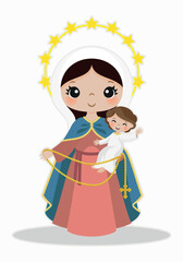 illustration of the virgin of the rosary for children, children, beautiful virgin mary