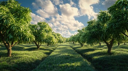 Mango tree field with a surrealistic effect